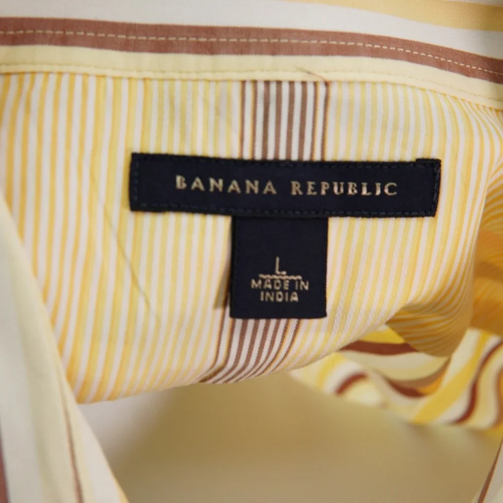 Banana Republic Yellow Striped Men's Large Cotton Collared Dress Shirt Long Slee